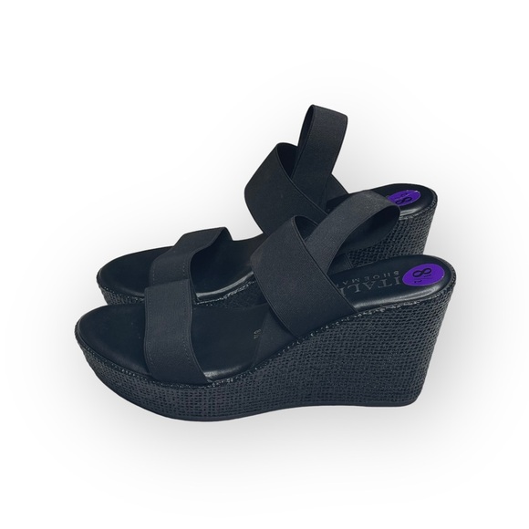 new Italian Shoemakers 𒀭Success Espadrille Wedge Platform Sandals 𒀭 Black 8.5M - Picture 6 of 16